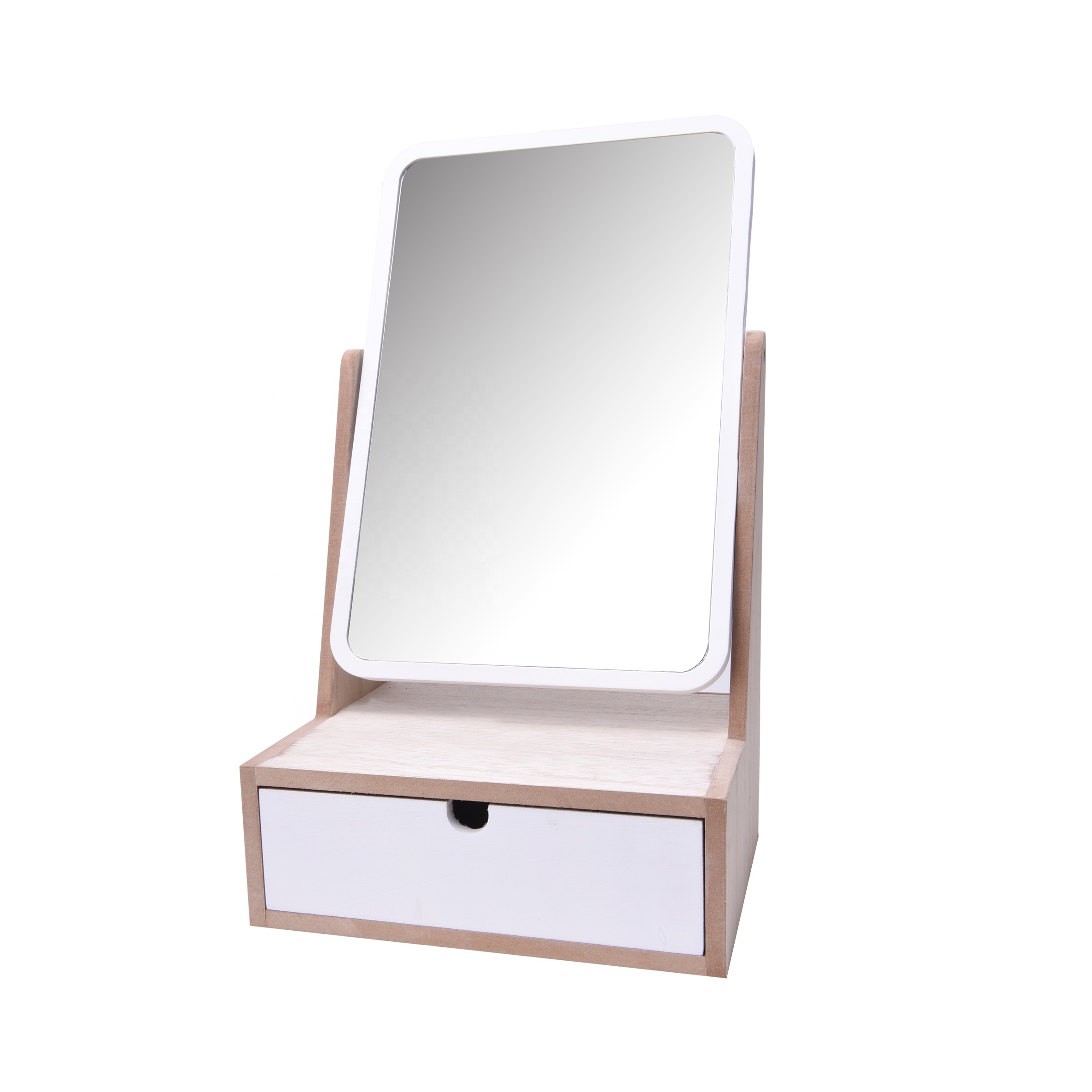 High Quality pink wooden jewelry cosmetic Makeup storage box organizer with mirror
