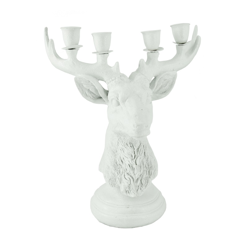 Christmas Decoration Resin Deer Head Candle Holders with Bow Antler Candlesticks Polystone Candle Holder