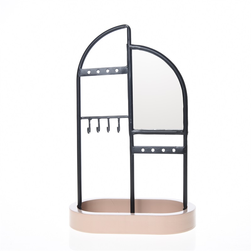 Privacy Mode Arch Shaped Metal Jewelry Rack with Wooden Velvet Storage Plate Earrings Necklace Storage Rack Dresser Jewelry Display