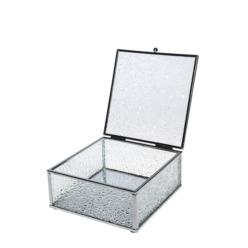 Ice Haven Vintage Rectangular Shape Glass Lidded Jewelry Box Glass Shadow Box for Jewelry Bracelet Display And Organizing