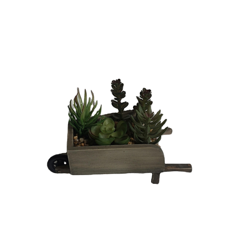 Artificial succulent plants with wood pots