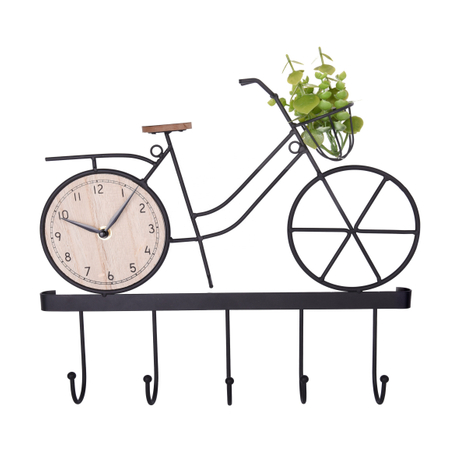 Unique Wall home decorative Metal bicycle clock with hooks