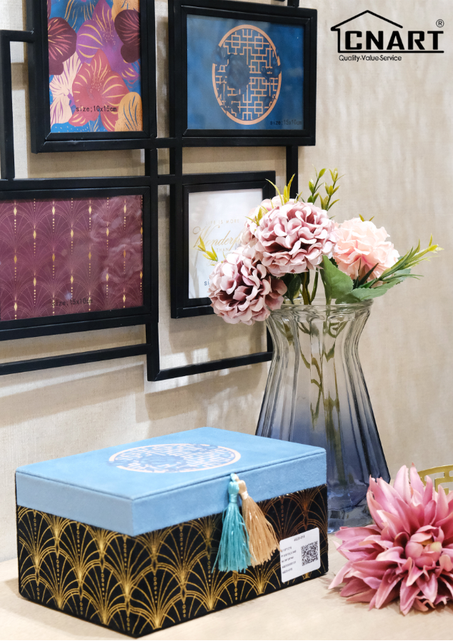 new design blue Artificial home decor Flower in Glass Vase accent Decor