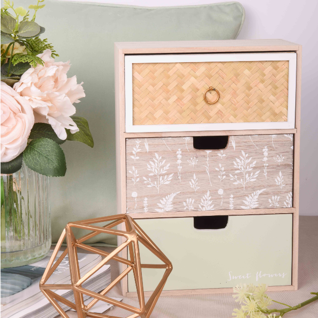 Decorative small desktop organizer storage wood cabinet multiple drawer wood box